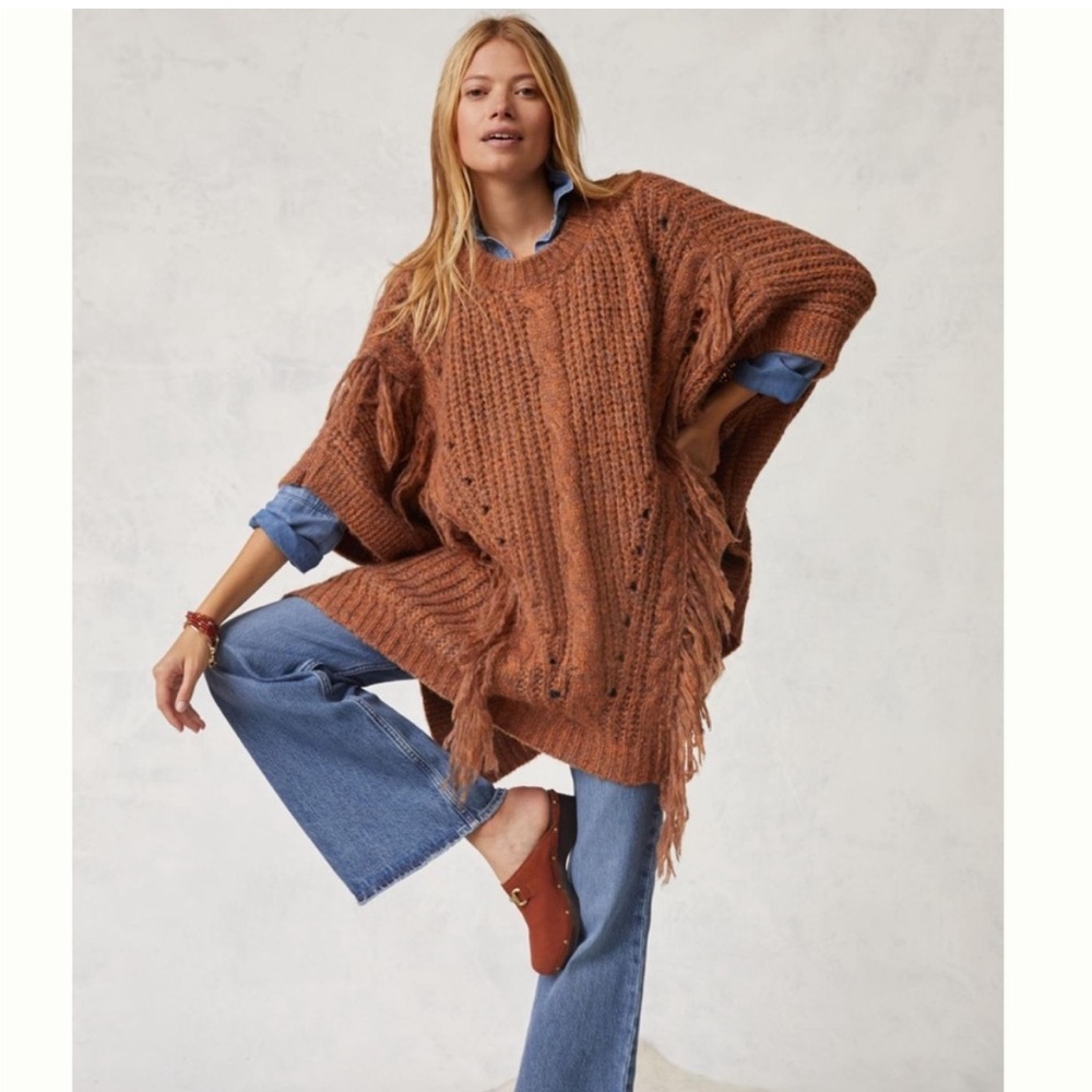 New Anthropologie Marled Fringe Poncho ONESIZE
